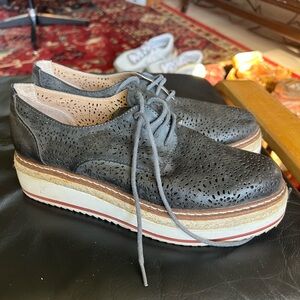 Elegant Gray Perforated Platform Loafers